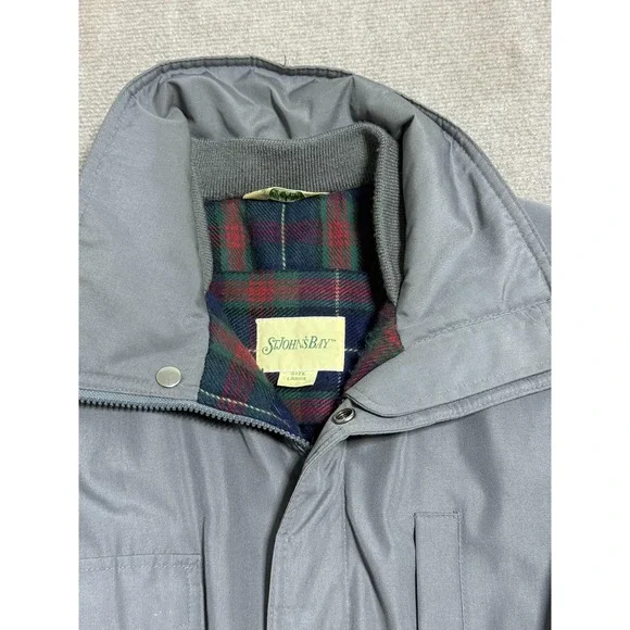 Vintage St. John's Bay Jacket Mens Large Gray Plaid Lined